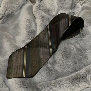 Vintage Yves Saint Laurent YSL Men's  Diagonal Stripe Silk‎ Tie Brown Multicolor